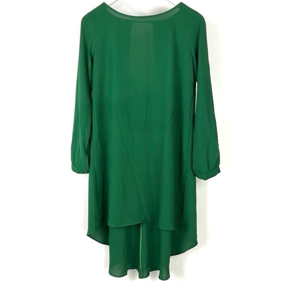 Workhall Green Silk Cutout-Back Long-Sleeve Hi-Lo Dress